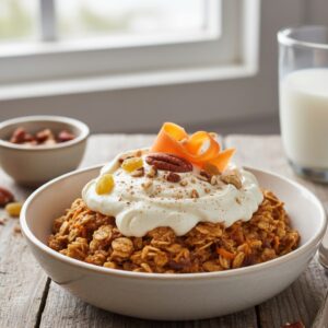 Carrot Cake Baked Oats with Cottage Cheese “Cream Cheese” Frosting