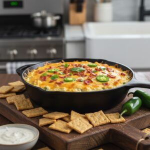 Jalapeño Popper Chicken Dip with a creamy cottage cheese ranch mix.
